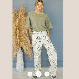 Vestique You Make Me Daisy Ecru Ankle Wide Leg Jeans Medium